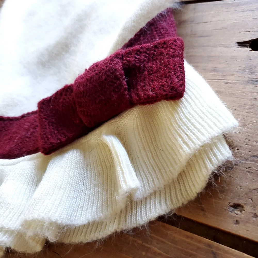 Frou Frou Holiday Dog Outfit Cream and Red Sweater with Ruffle trim